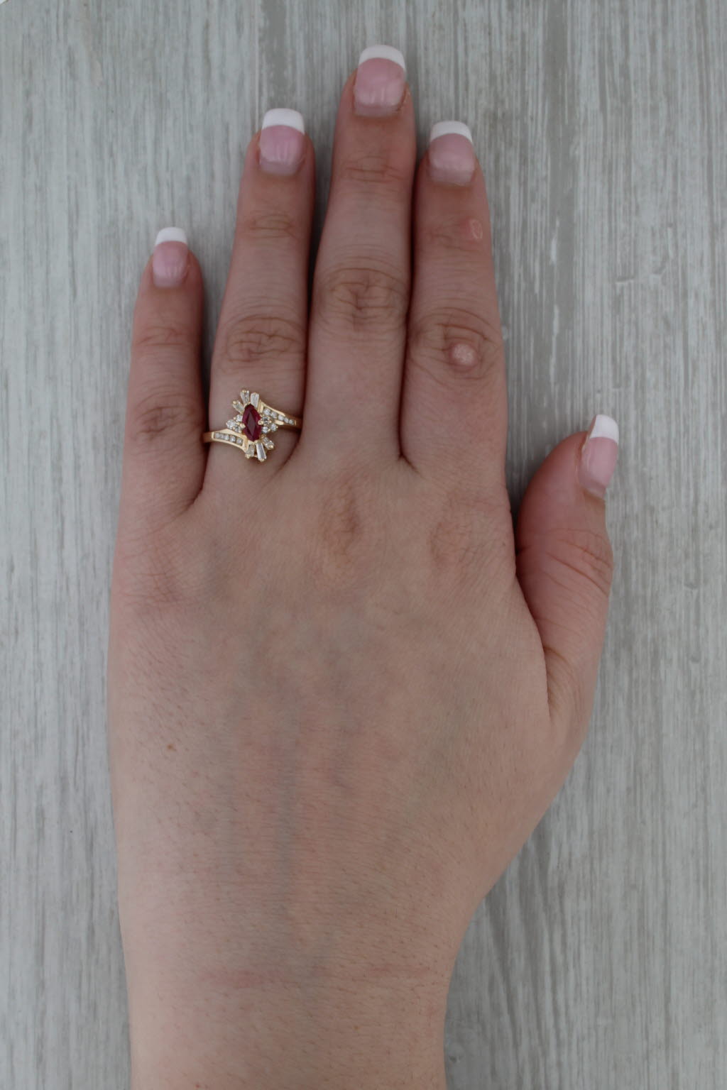 0.62ctw Lab Created Ruby Diamond Bypass Ring 14k Yellow Gold Size 7.5