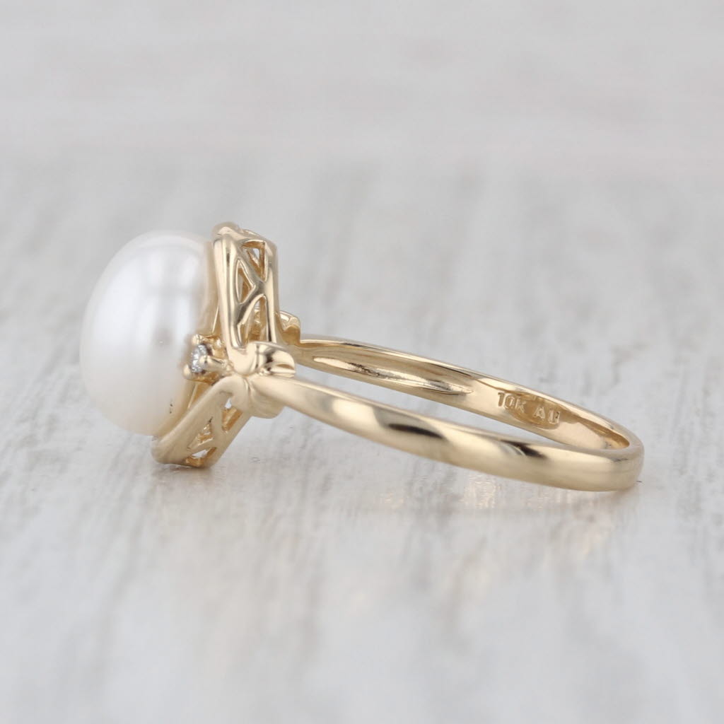 Freshwater Button Pearl Solitaire Ring 10k Yellow Gold Size 7