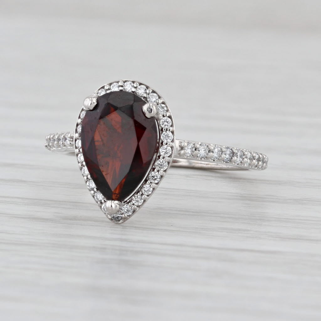 2.42ctw Pear Garnet Diamond Halo Ring 14k White Gold Size 6
