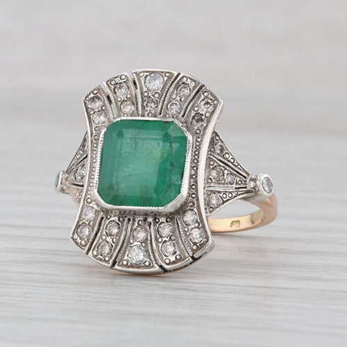 Vintage 3.53ctw Emerald Diamond Ring 14k Gold Silver Cocktail Size 9
