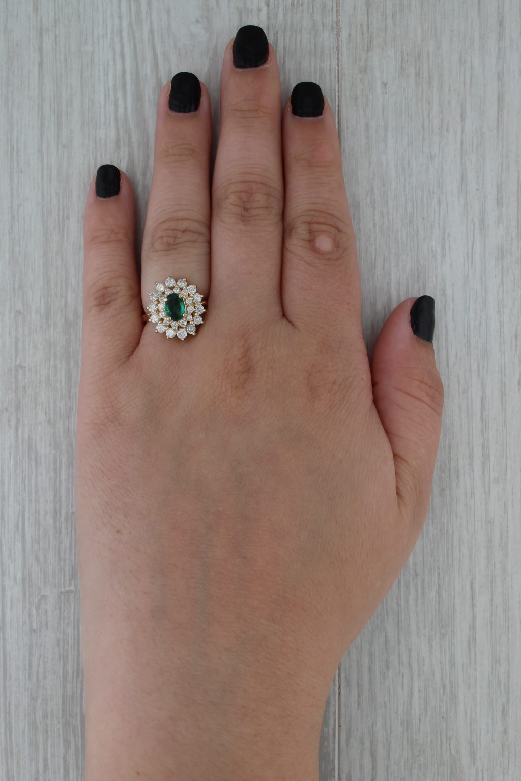 2.20ctw Emerald Diamond Flower Halo Ring 14k Yellow Gold Size 6.5-6.75