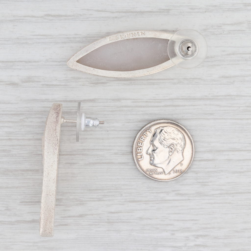 New Nina Wynn White Druzy Marquise Earrings Sterling Silver Statement Drops
