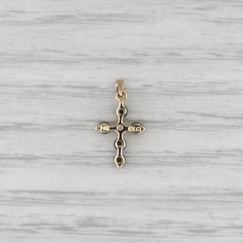 0.26ctw Blue Sapphire Diamond Cross Pendant 14k Yellow Gold Small Drop
