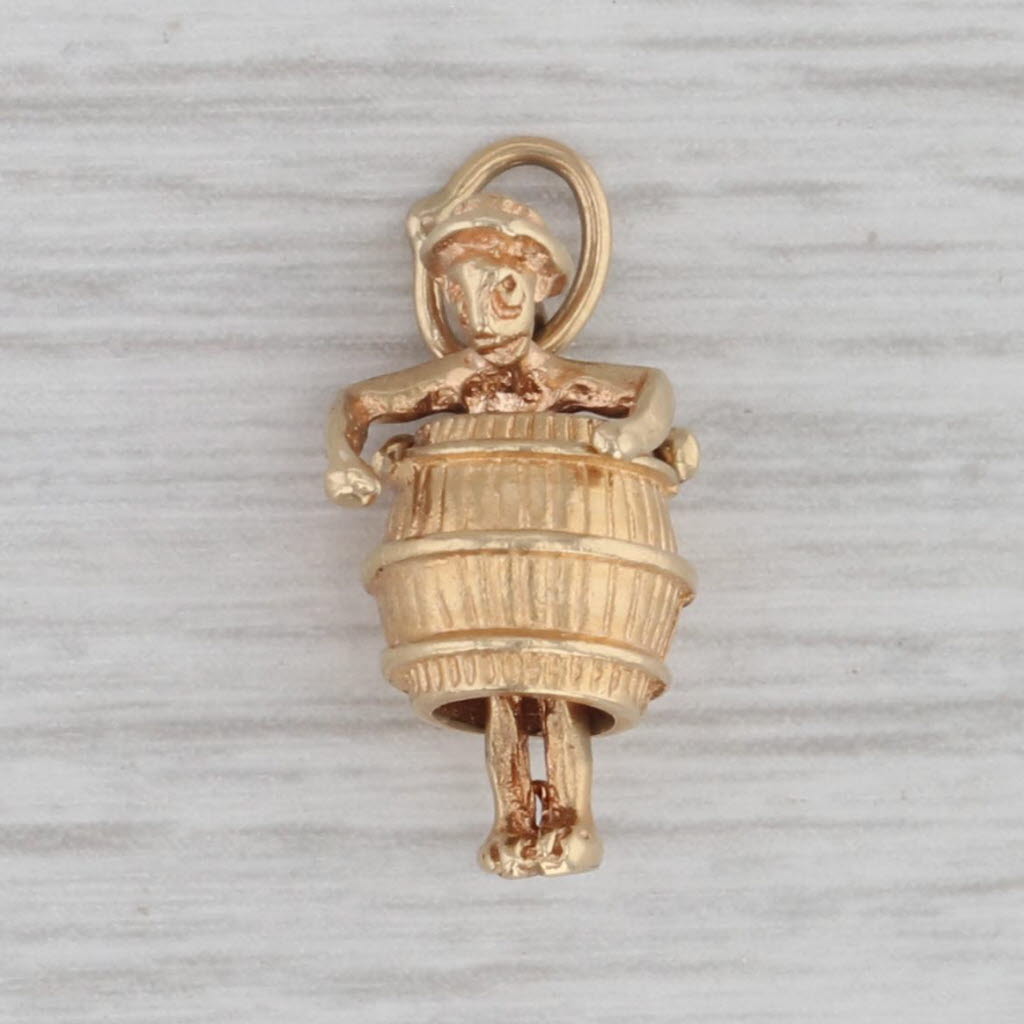 Gray March 15 Man in Barrel and Top Hat Charm 14k Yellow Gold Pendant Souvenir