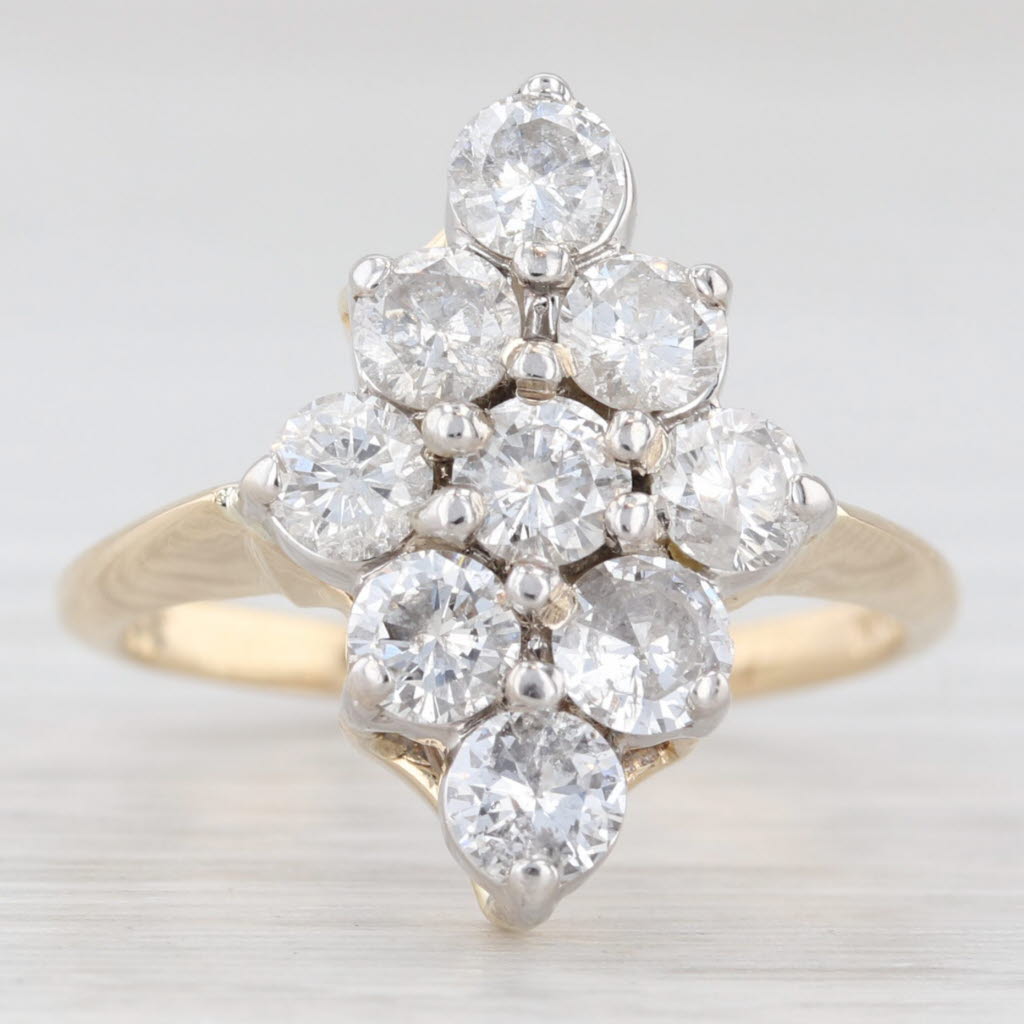 Light Gray 1.35ctw Diamond Cluster Ring 14k Yellow Gold Size 6