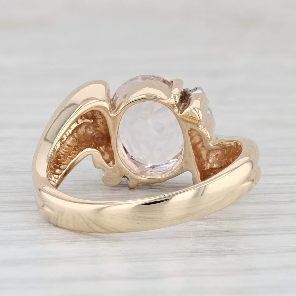 Light Gray 3.10ctw Pink Kunzite Diamond Bypass Ring 14k Yellow Gold Size 8.25