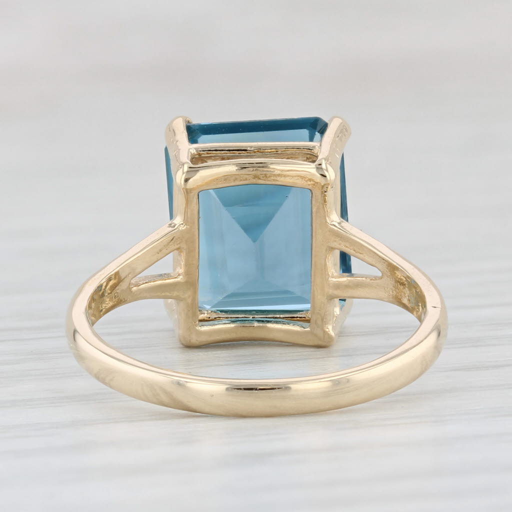 Light Gray 8.40ct Blue Topaz Ring 14k Yellow Gold Size 8 Emerald Cut Solitaire