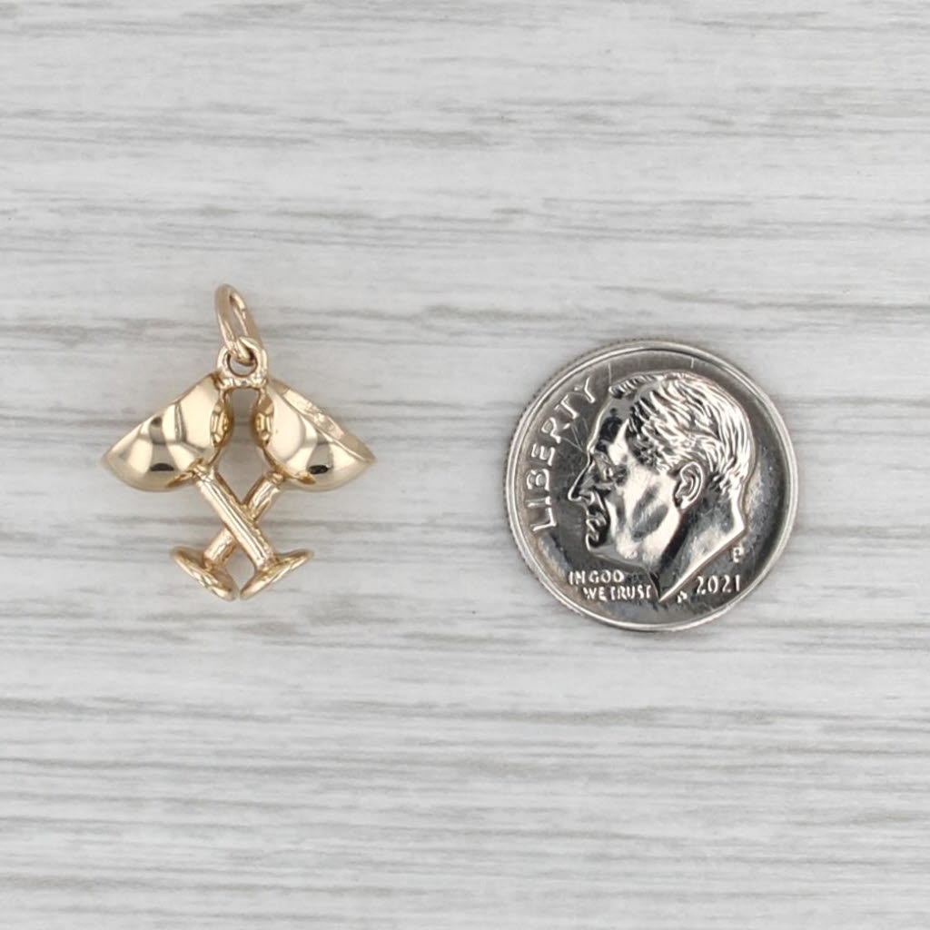 Wedding Communion Crossing Cups Charm 14k Yellow Gold Bridal Jewelry