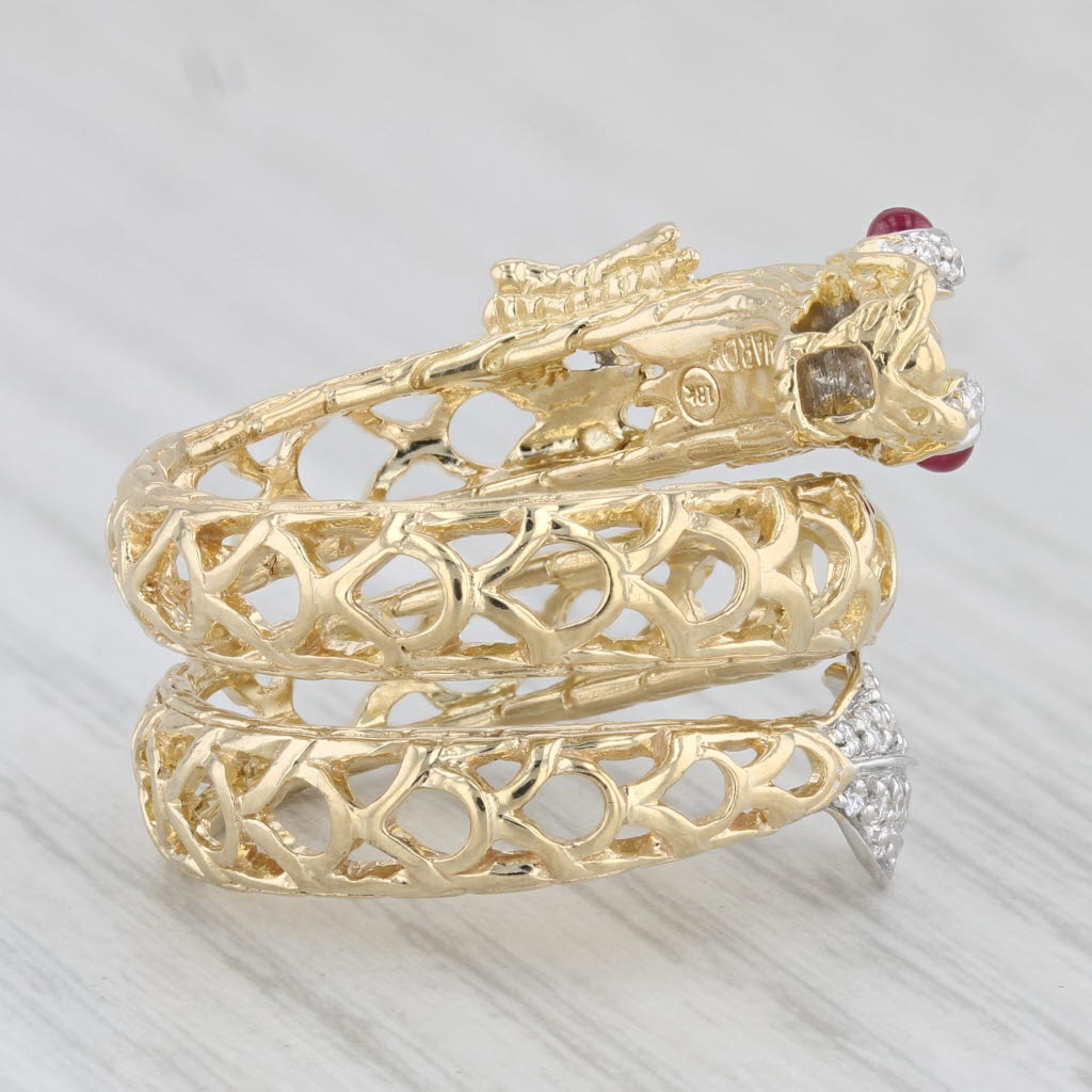 Light Gray John Hardy Coiling Naga Dragon Ring Ruby Diamond 18k Yellow Gold Size 7