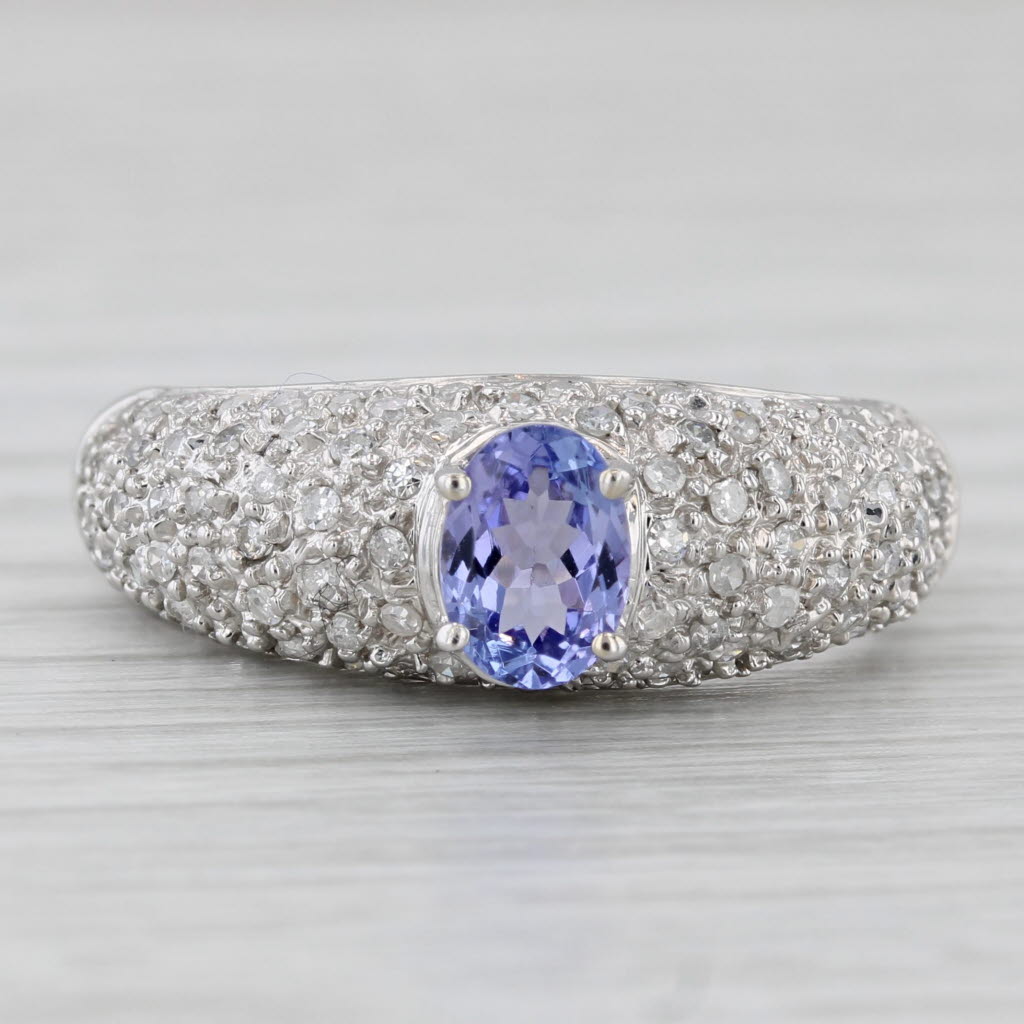 Gray 1.15ctw Tanzanite Pave Diamond Ring 14k White Gold Size 9.5