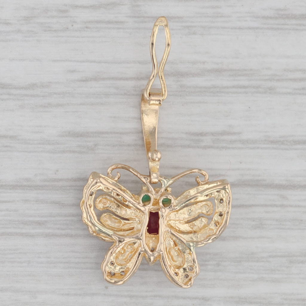 Gray 0.27ctw Emerald Ruby Diamond Butterfly Pendant 14k Yellow Gold