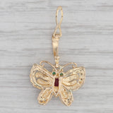 0.27ctw Emerald Ruby Diamond Butterfly Pendant 14k Yellow Gold