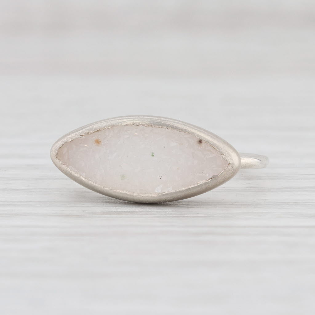 New Nina Wynn Ring White Sand Druzy Quartz Sterling Silver Size 7 Statement