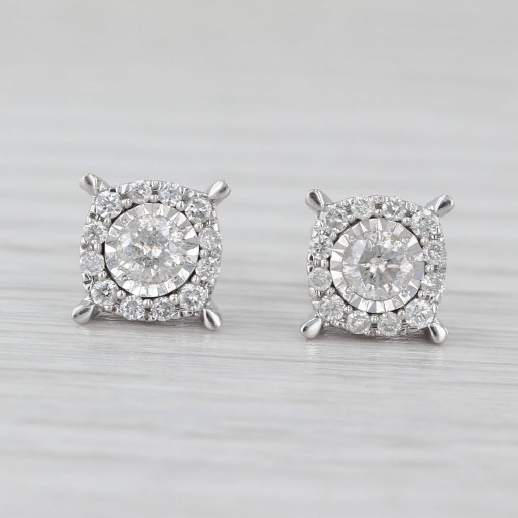 0.45ctw Diamond Halo Stud Earrings 10k White Gold Pierced Studs