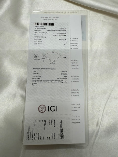 New IGI 3.41ctw Oval Lab Grown Diamond Engagement Ring 14k White Gold Size 6.5