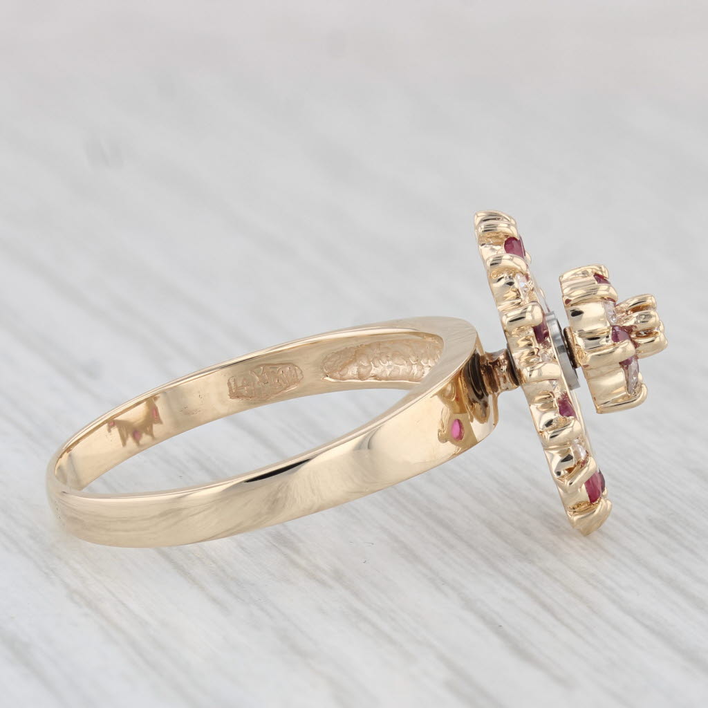 Light Gray 0.70ctw Diamond Ruby Spinner Motion Ring 14k Yellow Gold Size 10 Cocktail