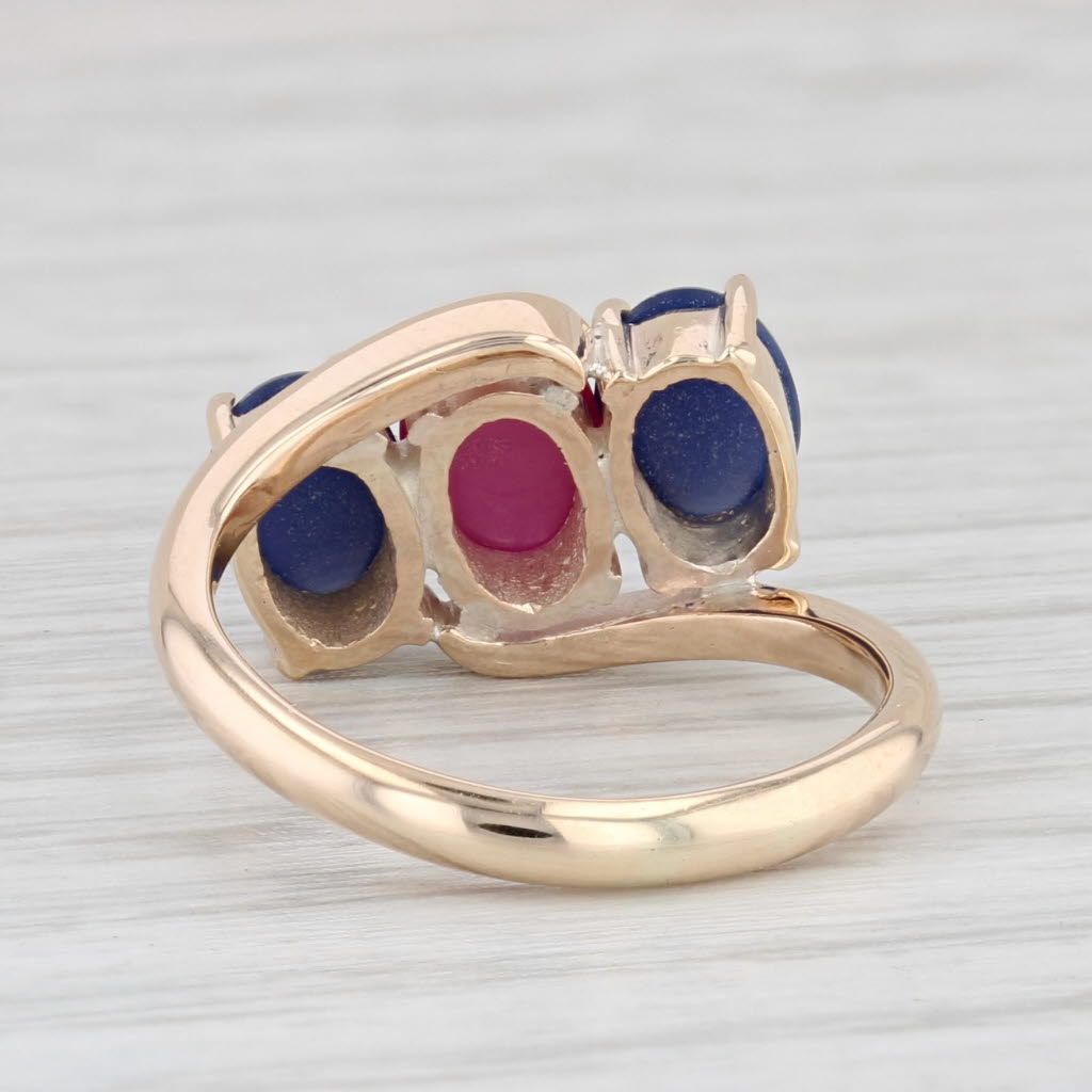 Light Gray Lab Created Linde Star Ruby Sapphire Ring 14k Yellow Gold Sz 5.25 Bypass 3-Stone