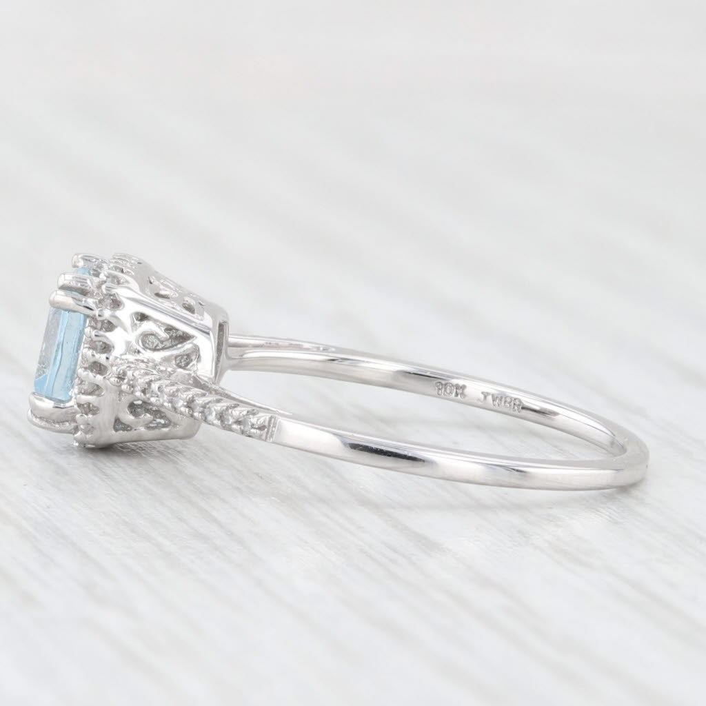 Lavender 0.88ctw Aquamarine Diamond Halo Ring 10k White Gold Size 7 Engagement