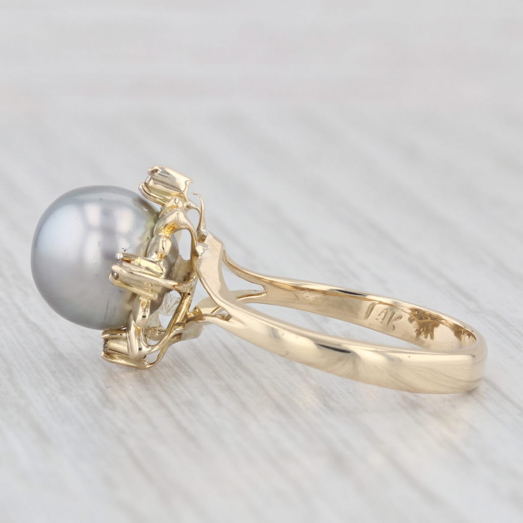 Light Gray Gray Cultured Pearl Diamond Ring 14k Yellow Gold Size 6.5