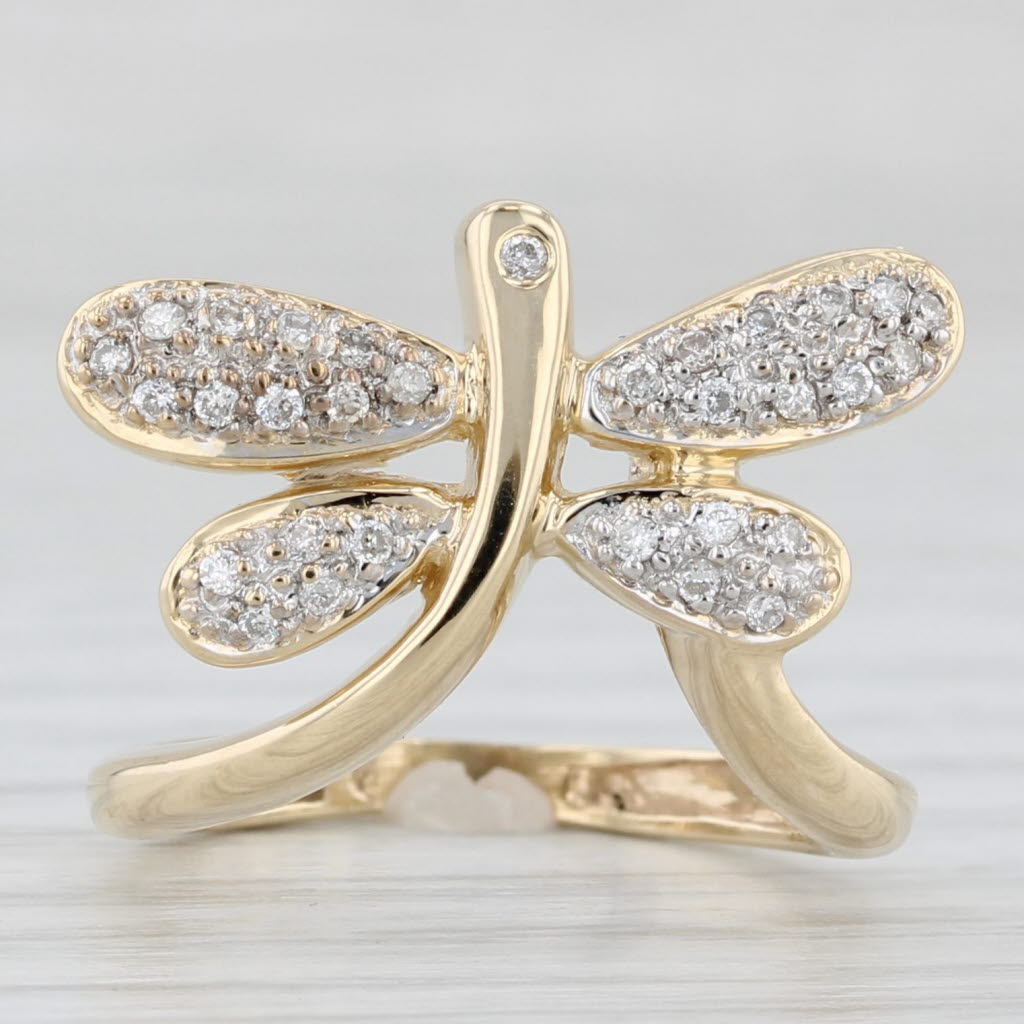 0.15ctw Diamond Dragonfly Ring 14k Yellow Gold Size 5