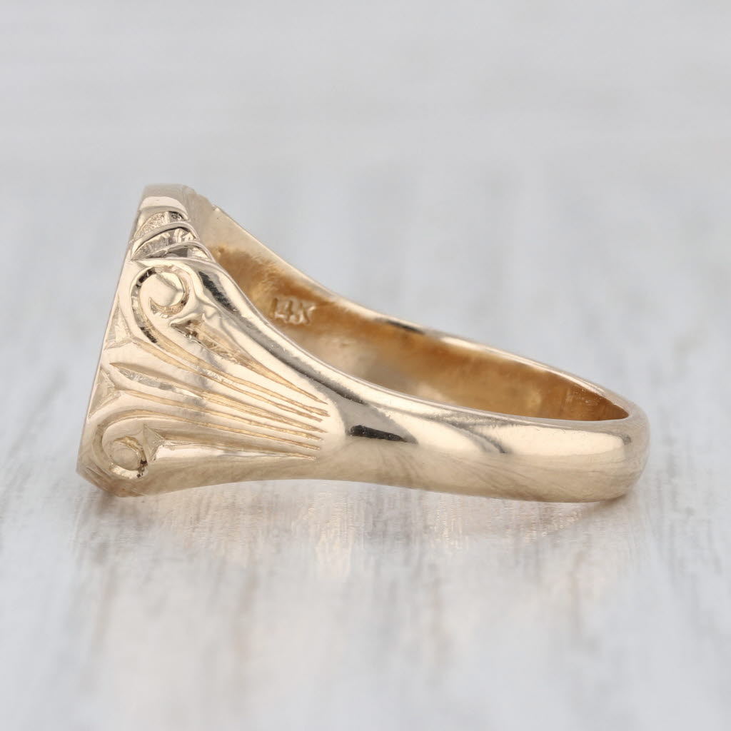 Vintage Engravable Men's Signet Ring 14k Yellow Gold Size 12 Solid Back