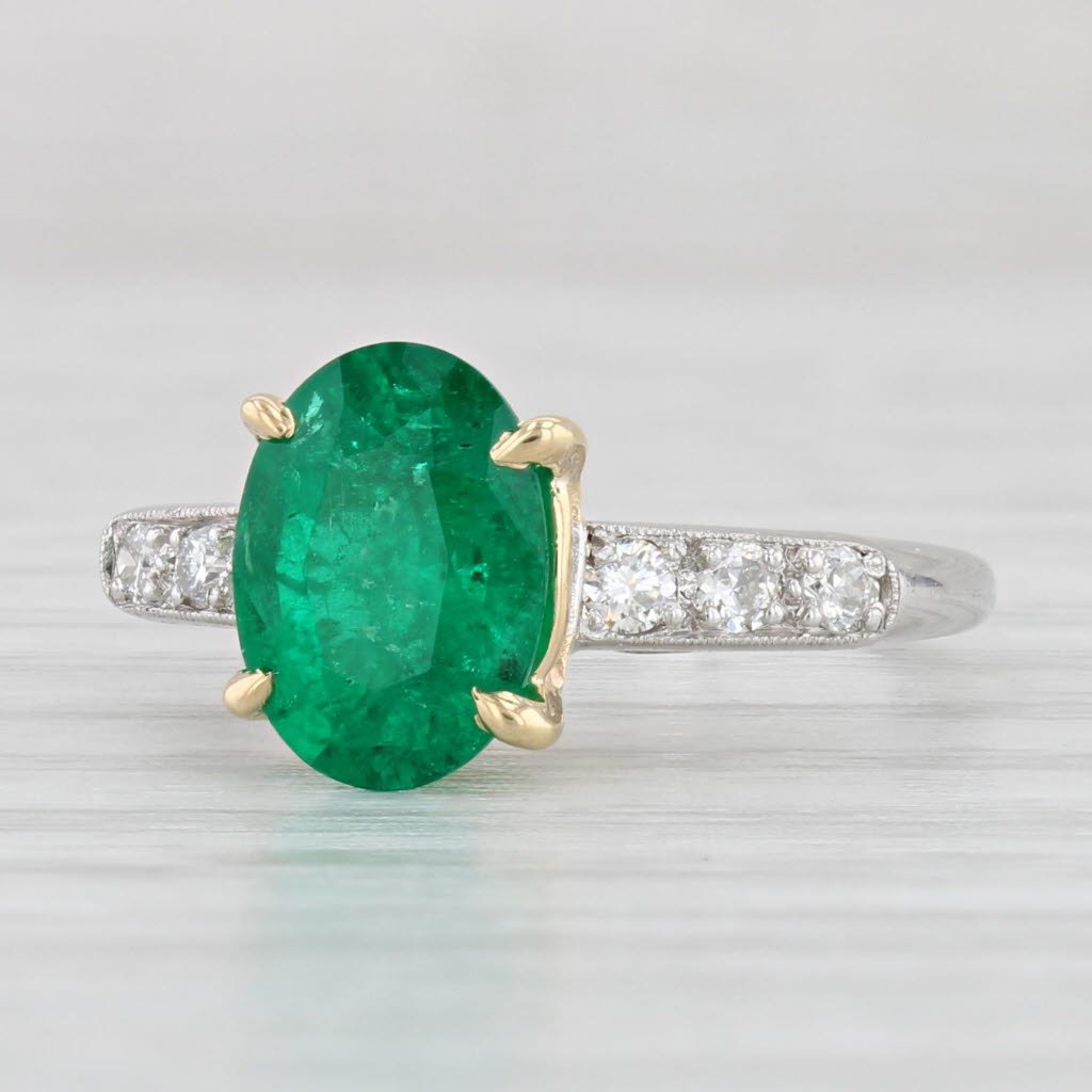 Light Gray 1.76ctw Oval Emerald Diamond Ring Platinum 18k Gold Engagement Size 4.75