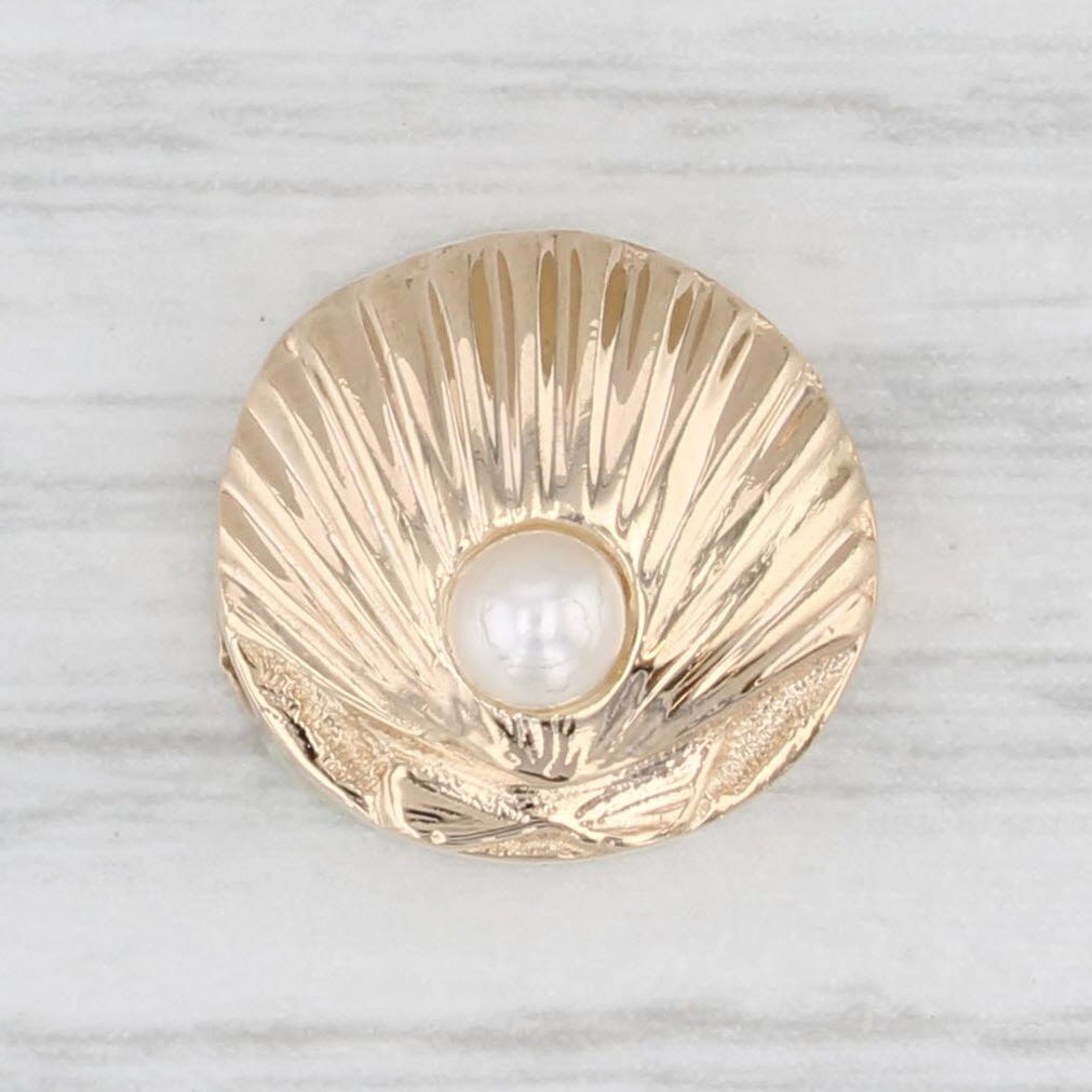 Light Gray Goldman Kolber Cultured Pearl Clam Shell Slide Bracelet Charm 14k Yellow Gold