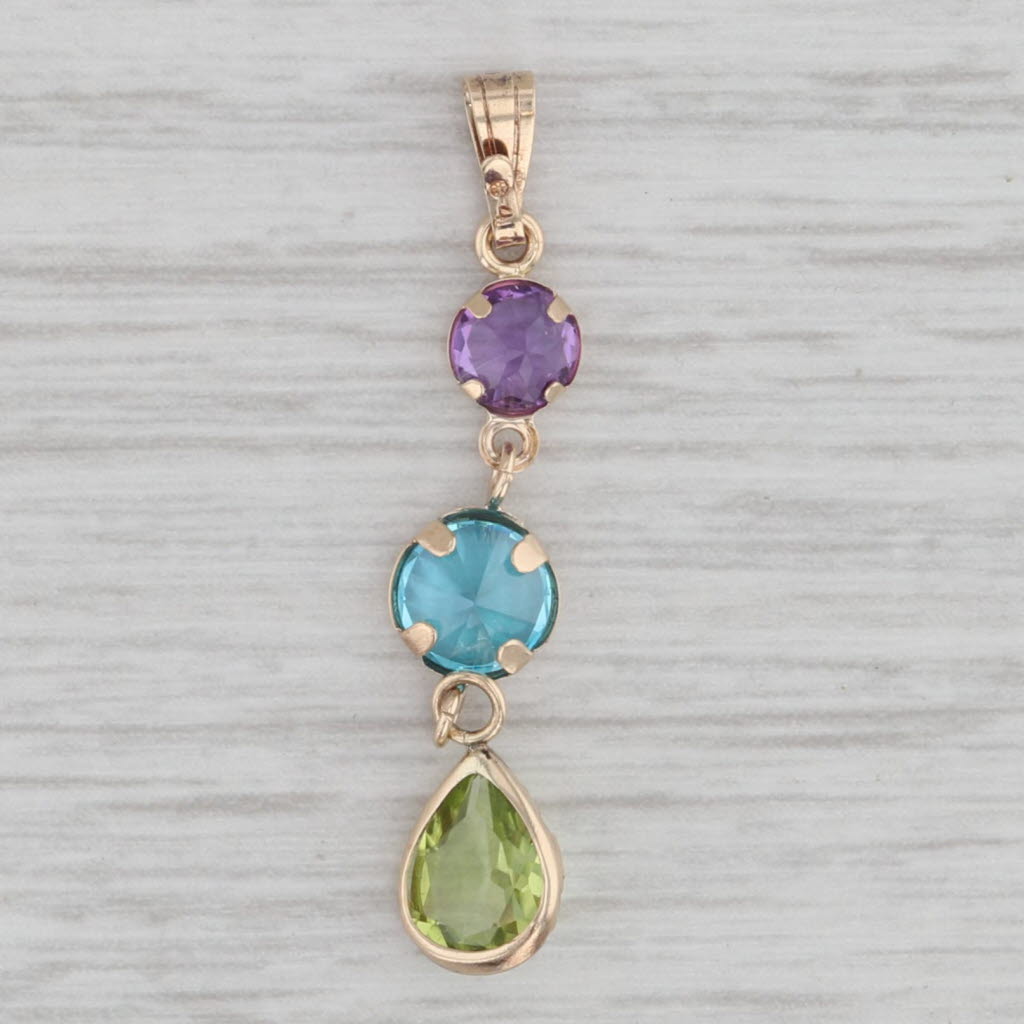 Gray 1.74ctw Amethyst Peridot Cubic Zirconia Journey Drop Pendant 10k Yellow Gold