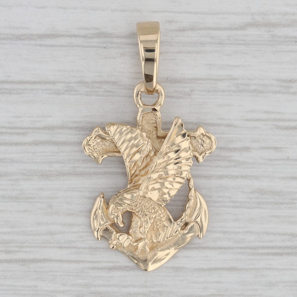 Gray Eagle Anchor Pendant 14k Yellow Gold Nautical Patriotic