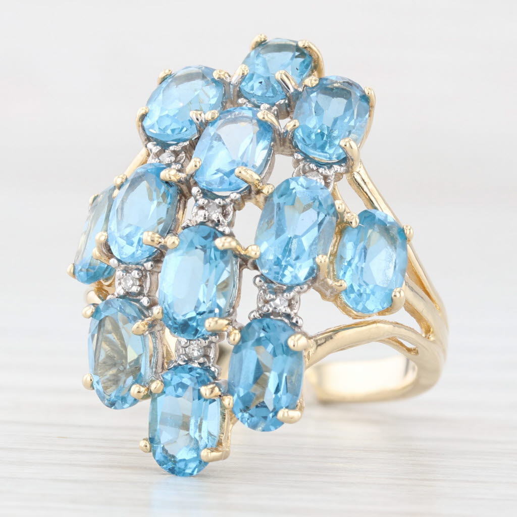 Lavender 6.75ctw Blue Topaz Diamond Cluster Ring 14k Yellow Gold Size 6.5 Cocktail