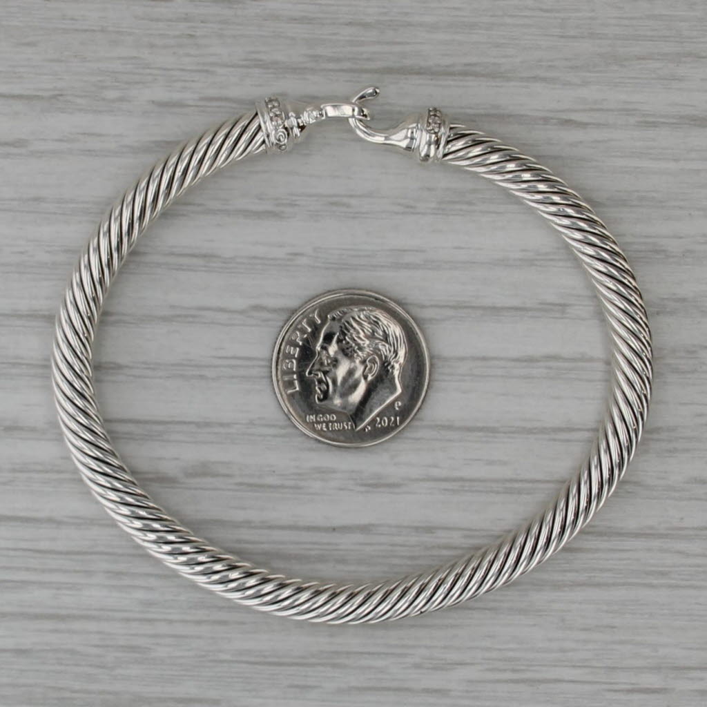 David Yurman Cable Hook Bangle Bracelet Diamond Sterling Silver 6.5" 5mm