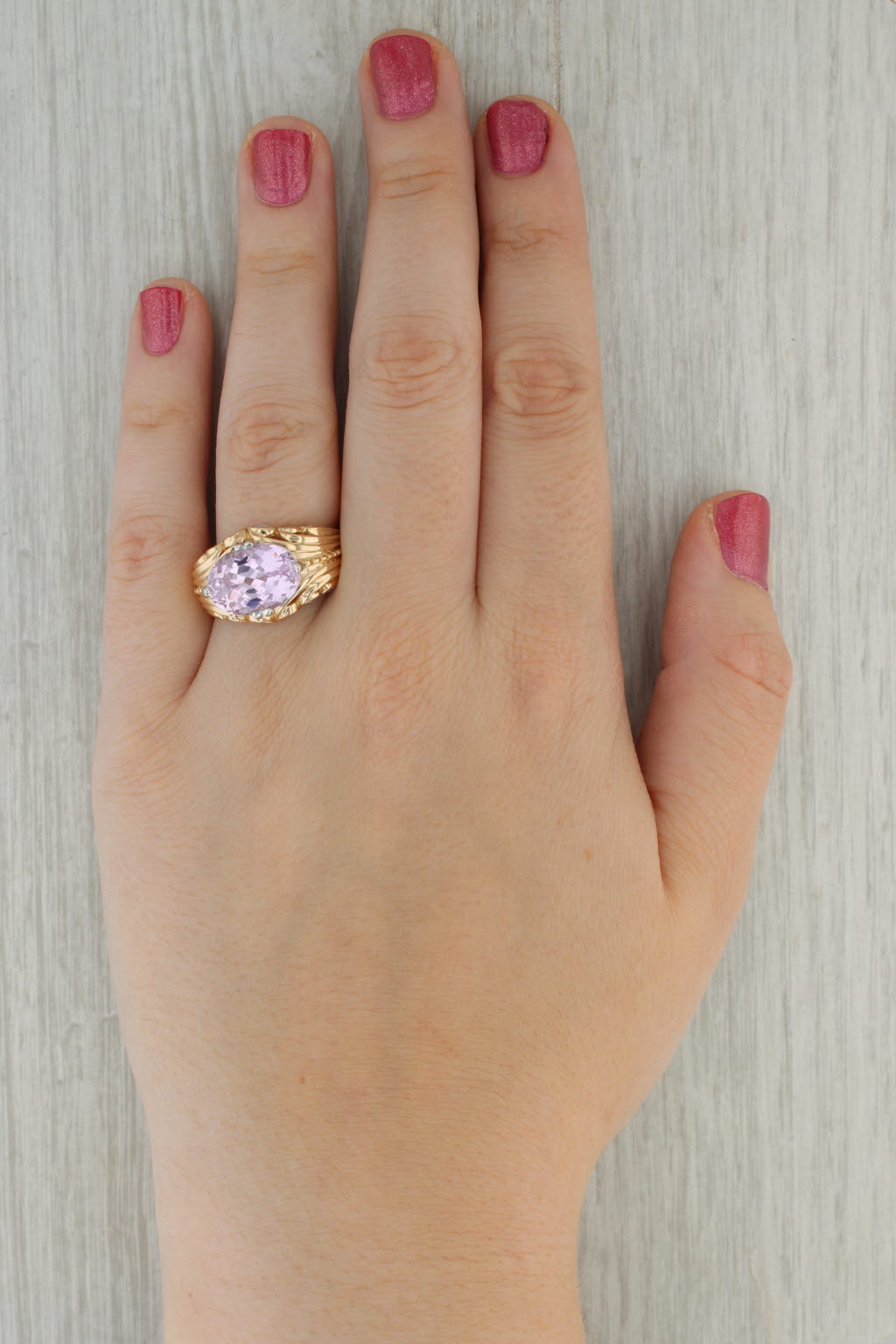 Rosy Brown 8.37ctw Pink Kunzite Diamond Ring 14k Yellow Gold Cocktail Size 10