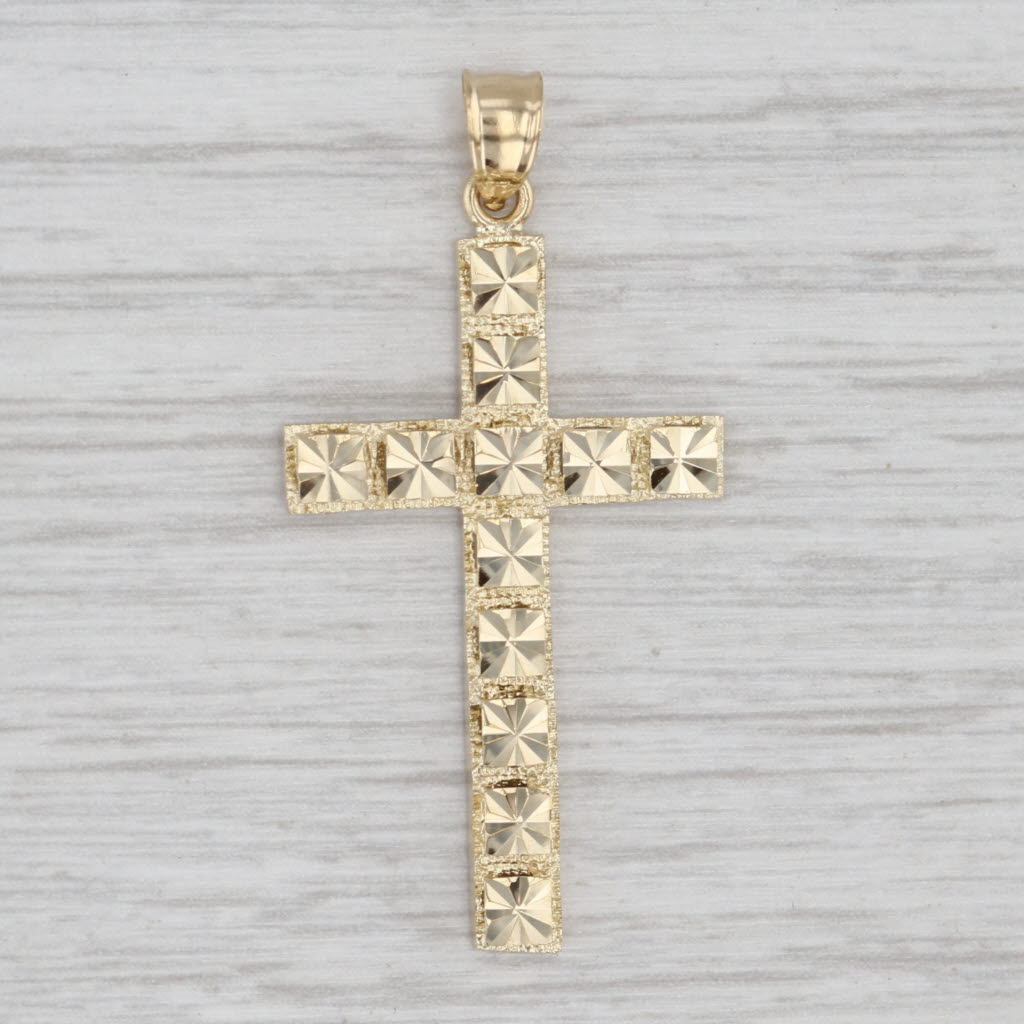 Light Gray Rayed Cross Pendant 14k Yellow Gold Religious Jewelry