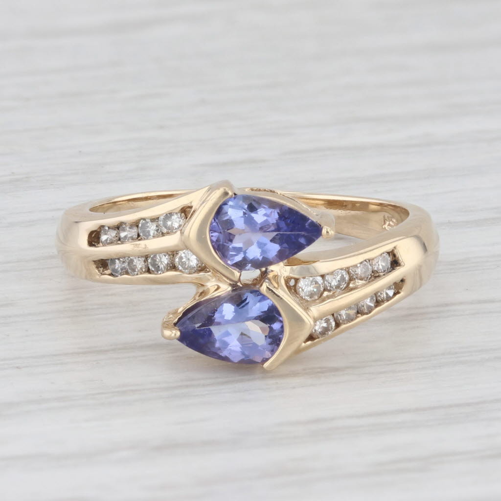 Light Gray 1.06ctw Pear Tanzanite Diamond Ring 14k Yellow Gold Size 7 Bypass