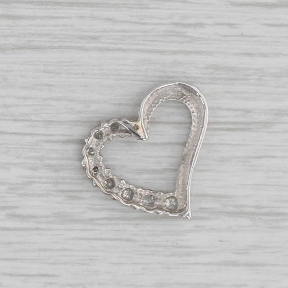 Gray 0.16ctw Diamond Open Heart Pendant 10k White Gold Floating Drop