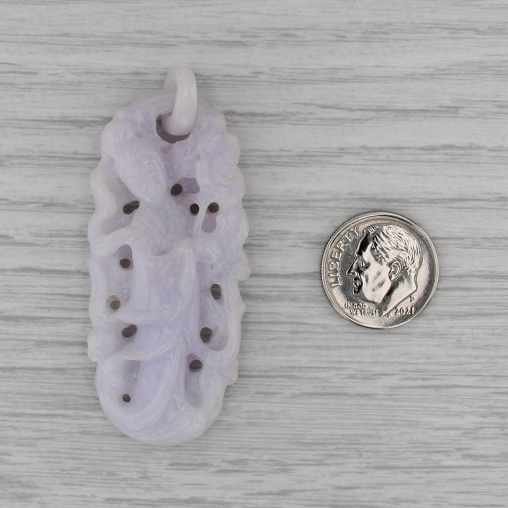 Vintage Lavender Jadeite Jade Ornate Figural Floral Carved Pendant