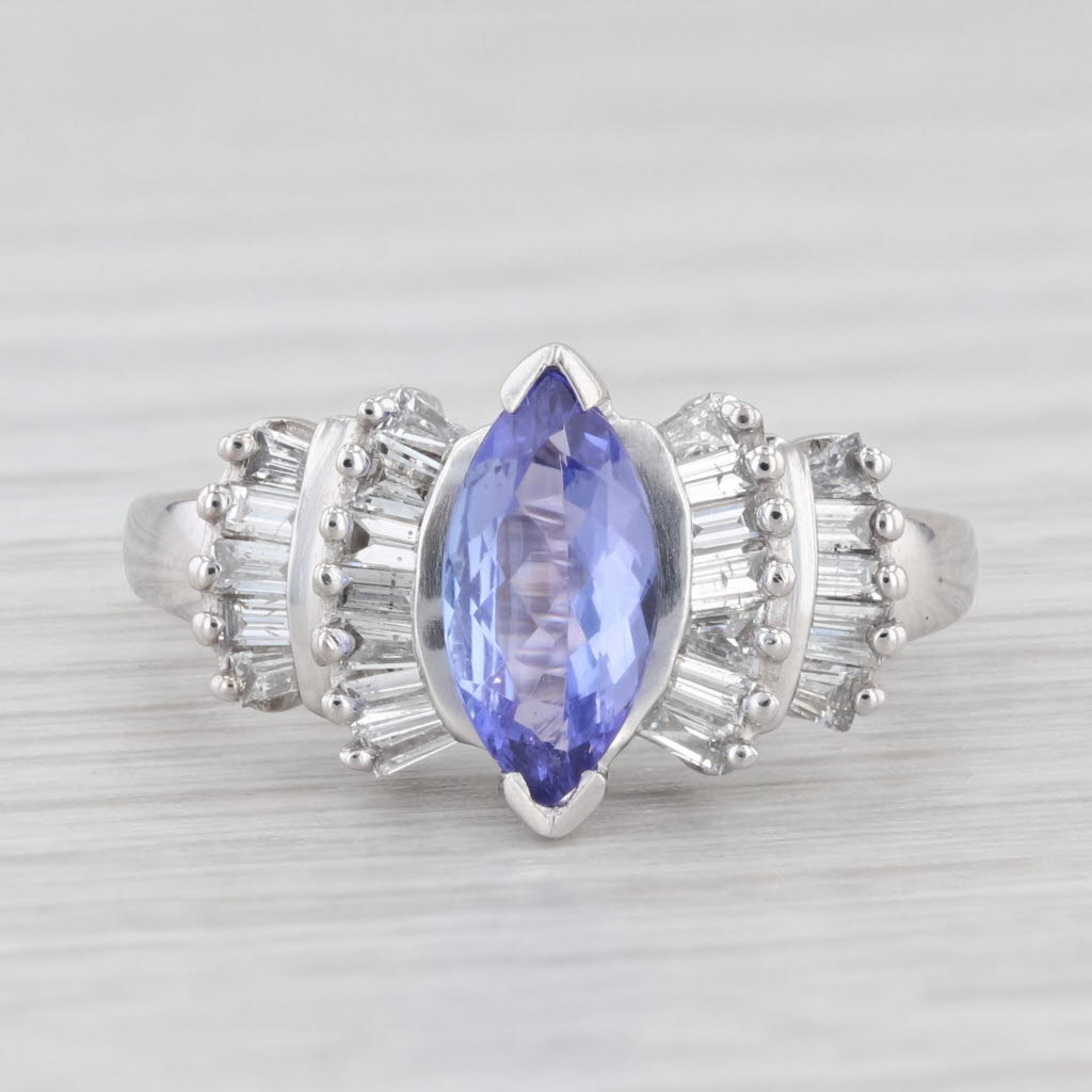 Light Gray 1.37ctw Marquise Tanzanite Diamond Ring 14k White Gold Size 7