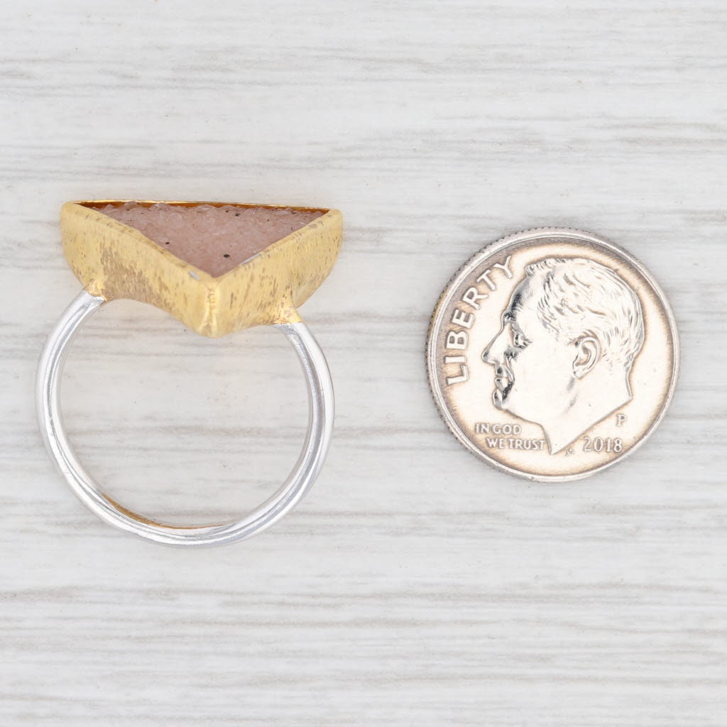 New Nina Nguyen Trio Sand Druzy Quartz Ring Sterling Silver 22k Gold Vermeil 7