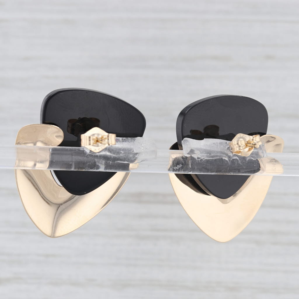 Light Gray Abstract Triangle Onyx Statement Earrings 14k Yellow Gold