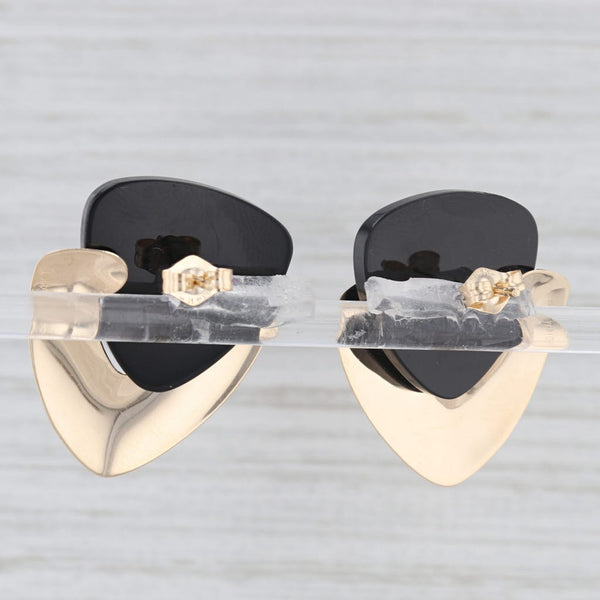 Abstract Triangle Onyx Statement Earrings 14k Yellow Gold