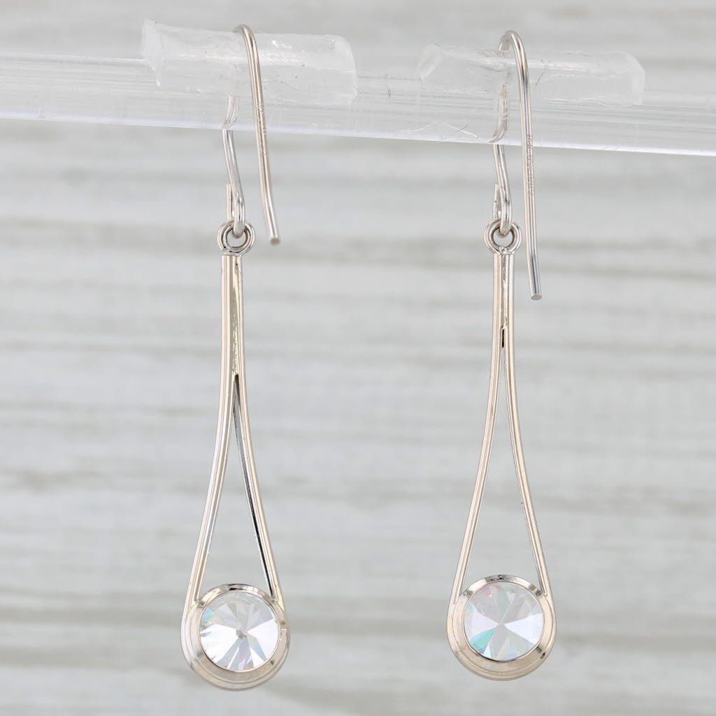 Light Gray Cubic Zirconia Teardrop Earrings 14k White Gold Hook Post Dangles