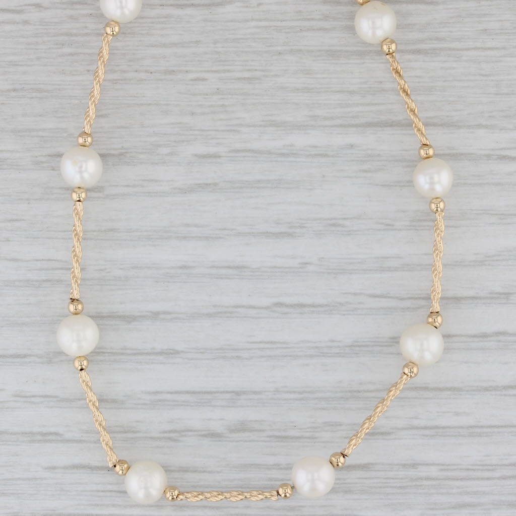 Gray Cultured Pearl Station Necklace 14k Yellow Gold 15" Rope Chain