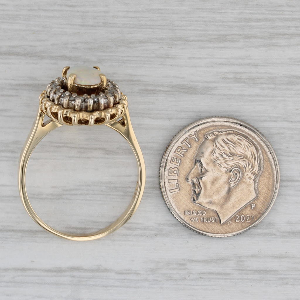 Gray Oval Opal Cabochon Diamond Halo Ring 14k Yellow Gold Size 6.5