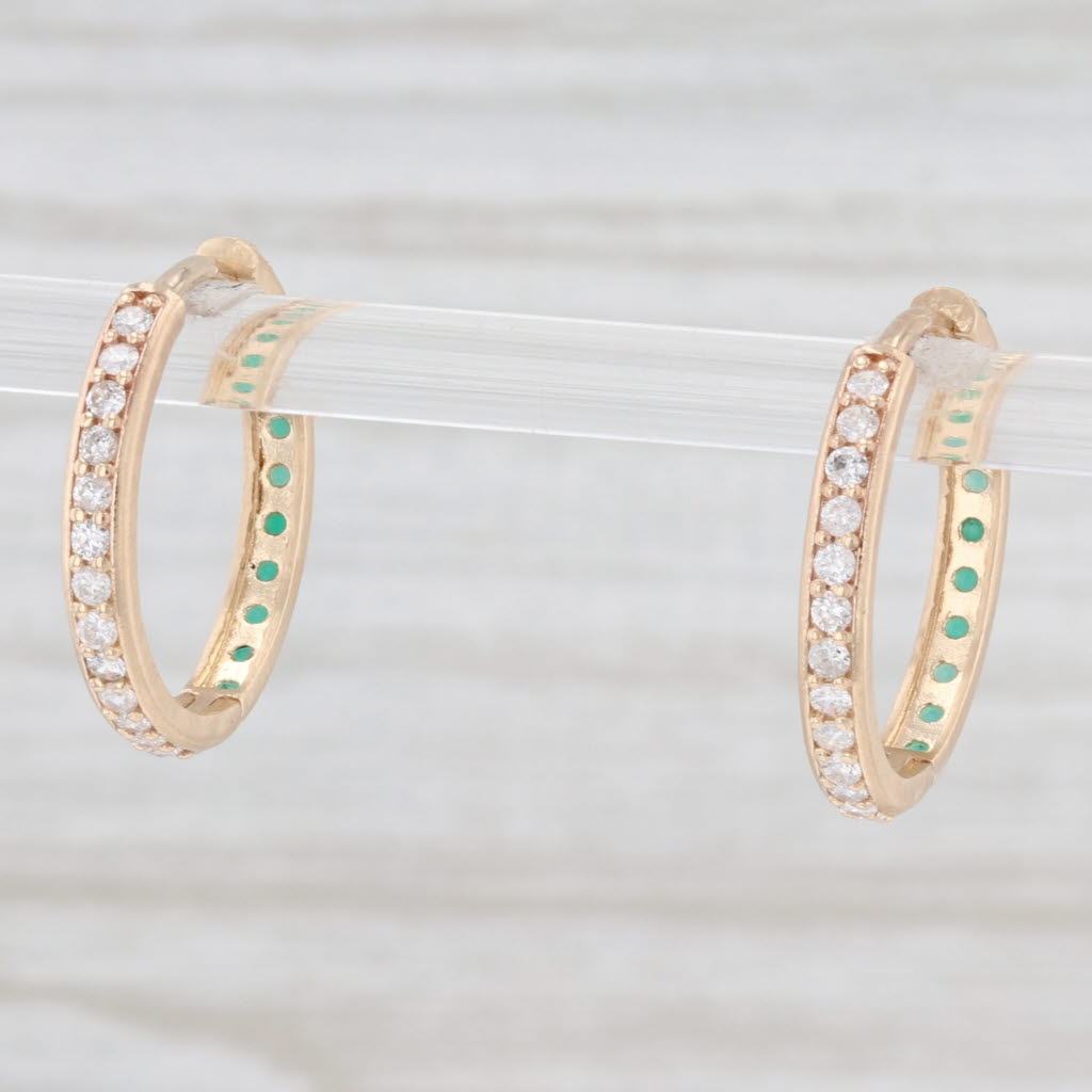 New Nina Wynn .64ctw Diamond Chalcedony Hoop Earrings 14k Gold Hinged Snap Top