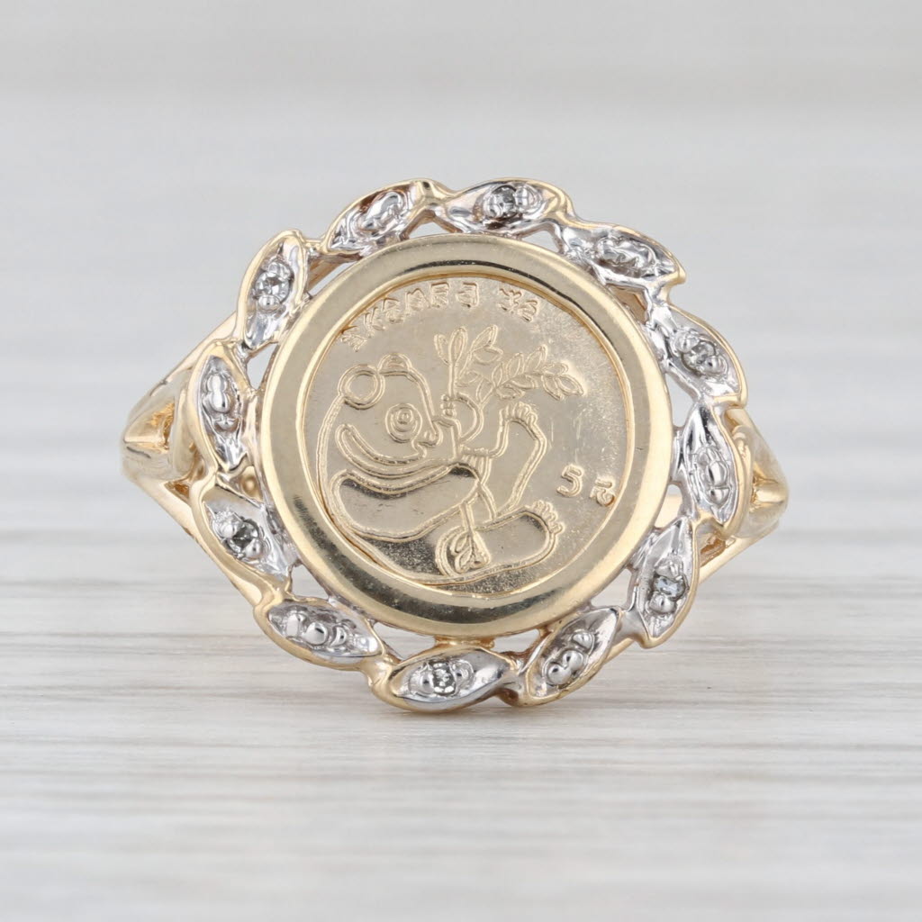 Chinese Panda Coin Copy Signet Ring 10k Yellow Gold Size 6.75 Rihard Klein