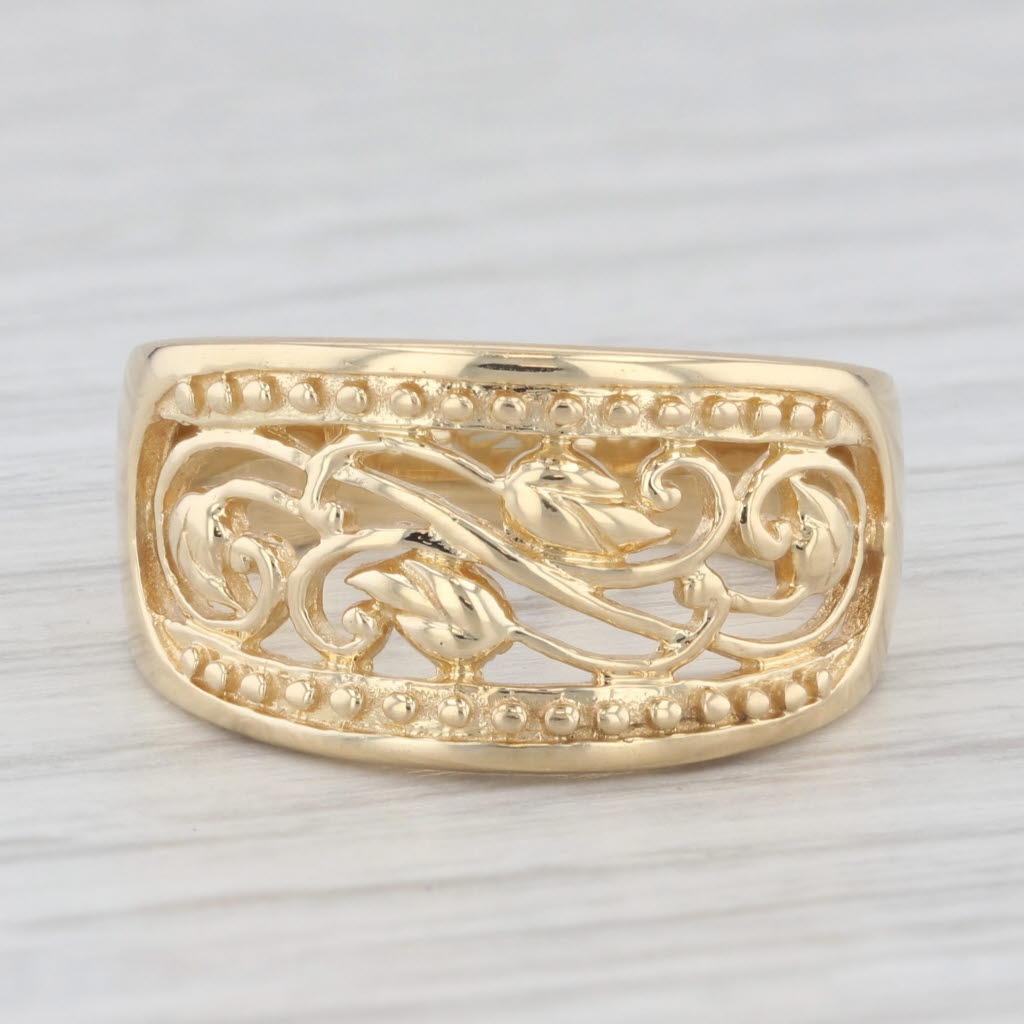 Light Gray Floral Openwork Ring 18k Yellow Gold Size 5.75 Band