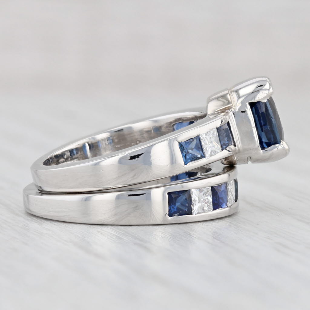 Light Gray Jabel Blue Sapphire Diamond Bridal Ring Set Platinum Engagement Wedding Band