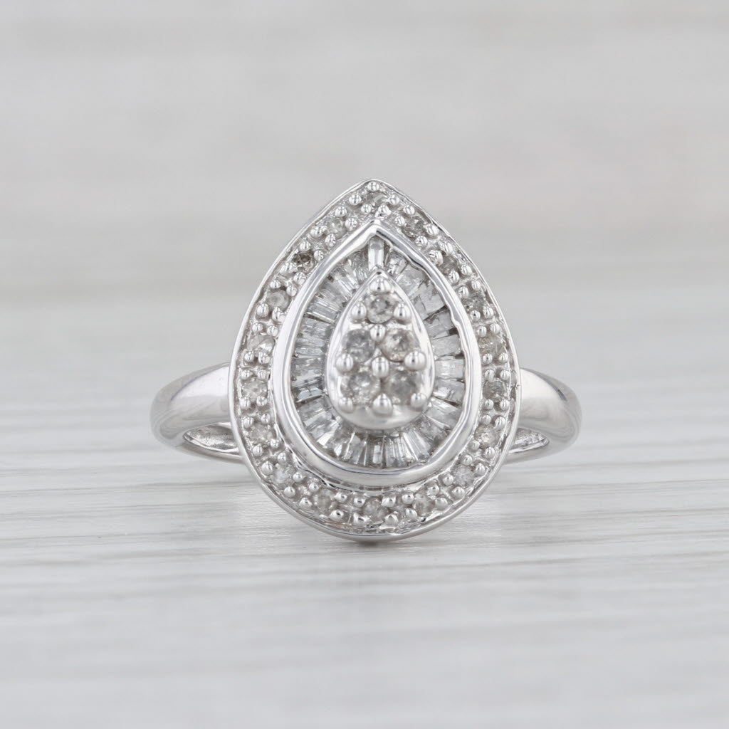 0.49ctw Diamond Teardrop Halo Ring 10k White Gold Size 7.25