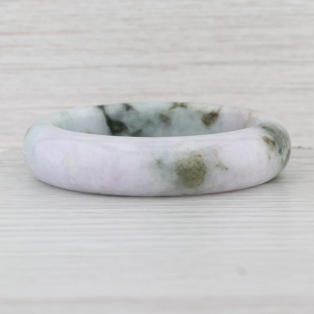 Marbled Green Jadeite Jade Bangle Bracelet 6.75” 15.2mm Stackable Statement