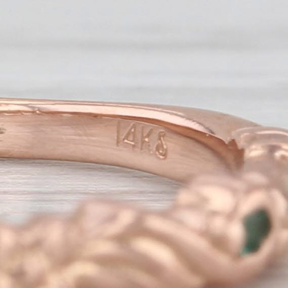 Vintage Blue Stone Emerald Ring 14k Rose Gold Stackable Band Size 4.5 Bridal